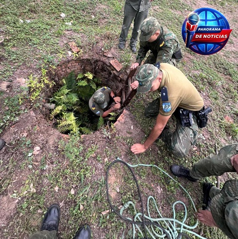 RESCATARON A UN PERRO DE UN PROFUNDO POZO AL QUE HABÍA CAÍDO
